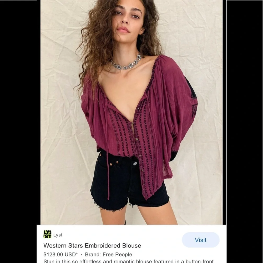 NWT Free People Western Stars Embroidered Blouse S